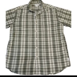 Mens J Crew Green Plaid Button Front Shirt Casual Short Sleeve Sz Large